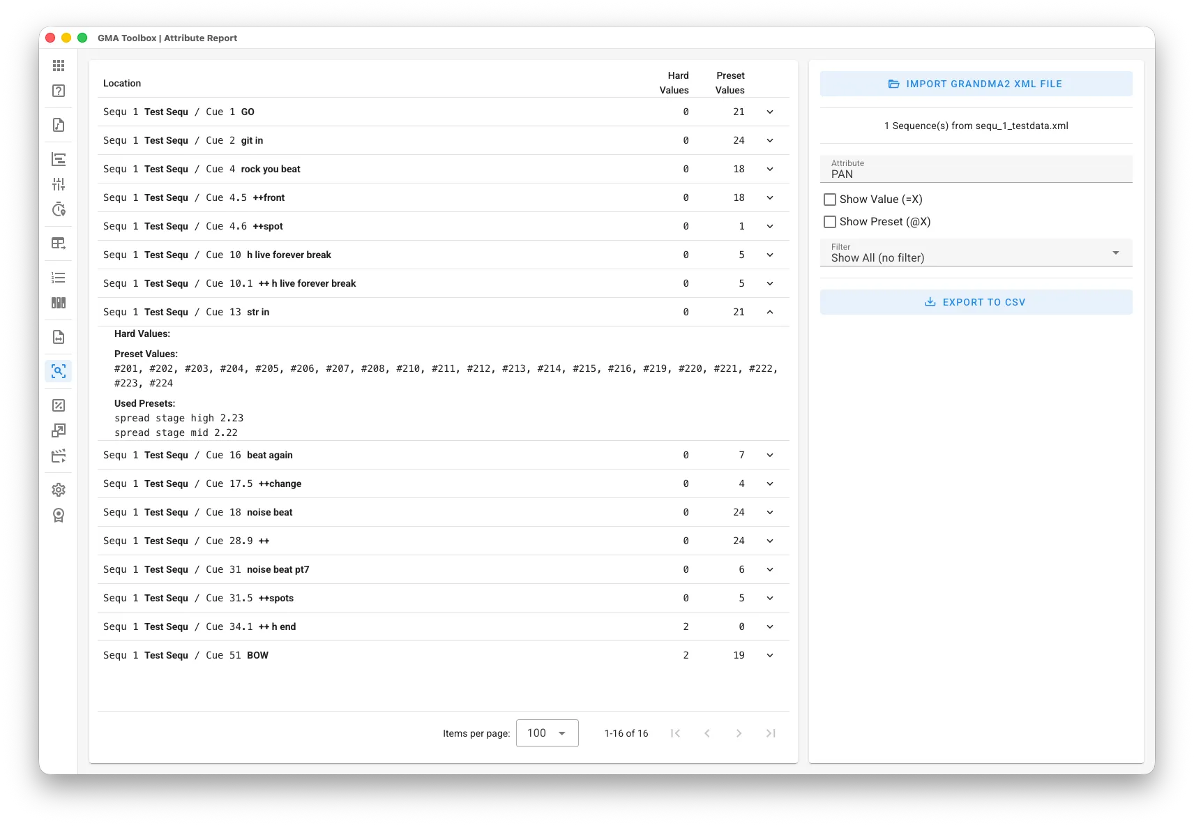 Attribute Report - Screenshot