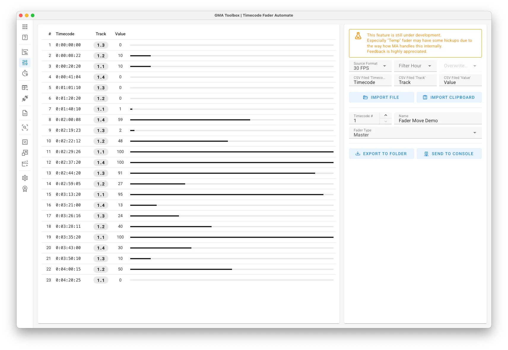 Timecode Fader Automate - Screenshot