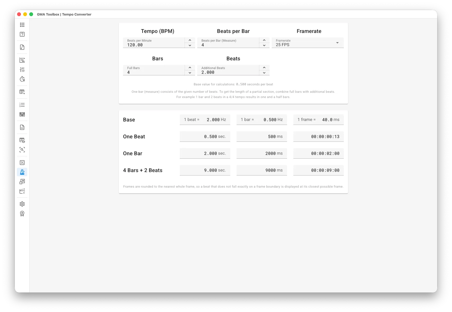 Tempo Converter - Screenshot
