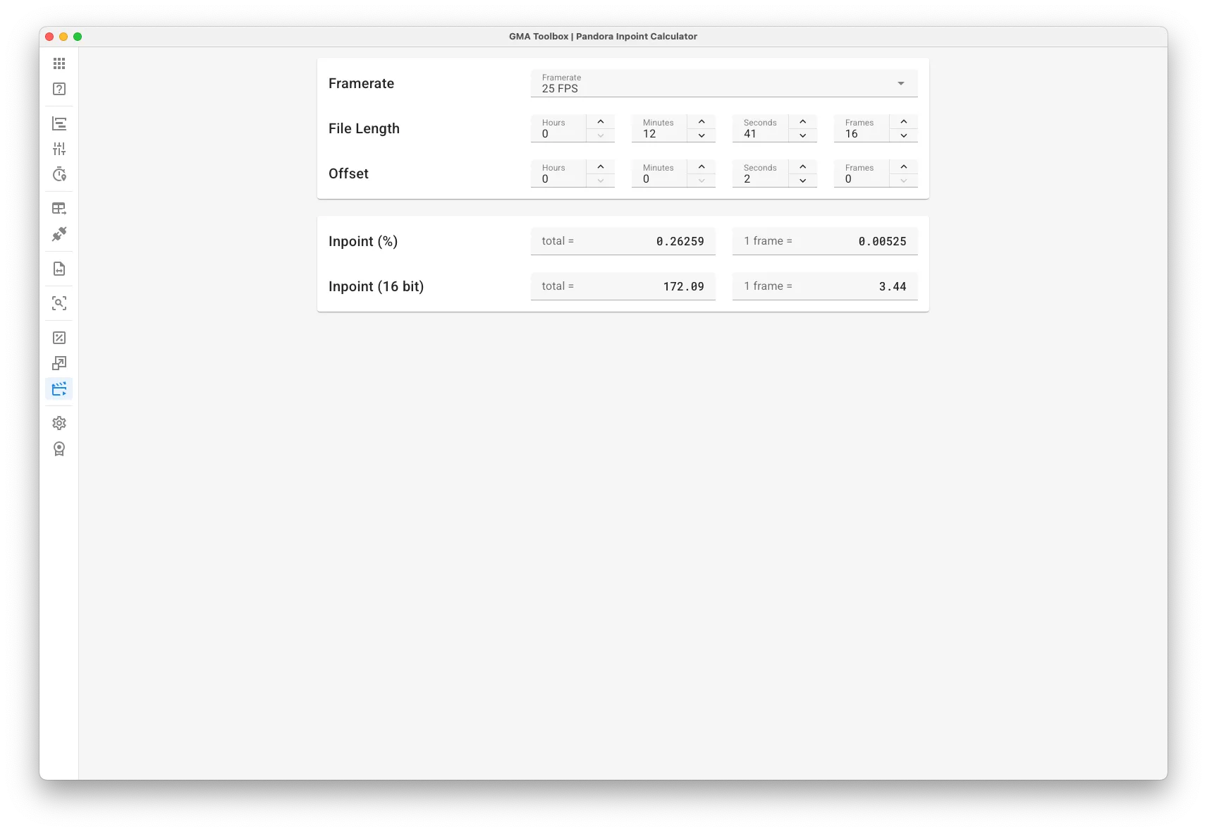 Pandora Inpoint Calculator - Screenshot