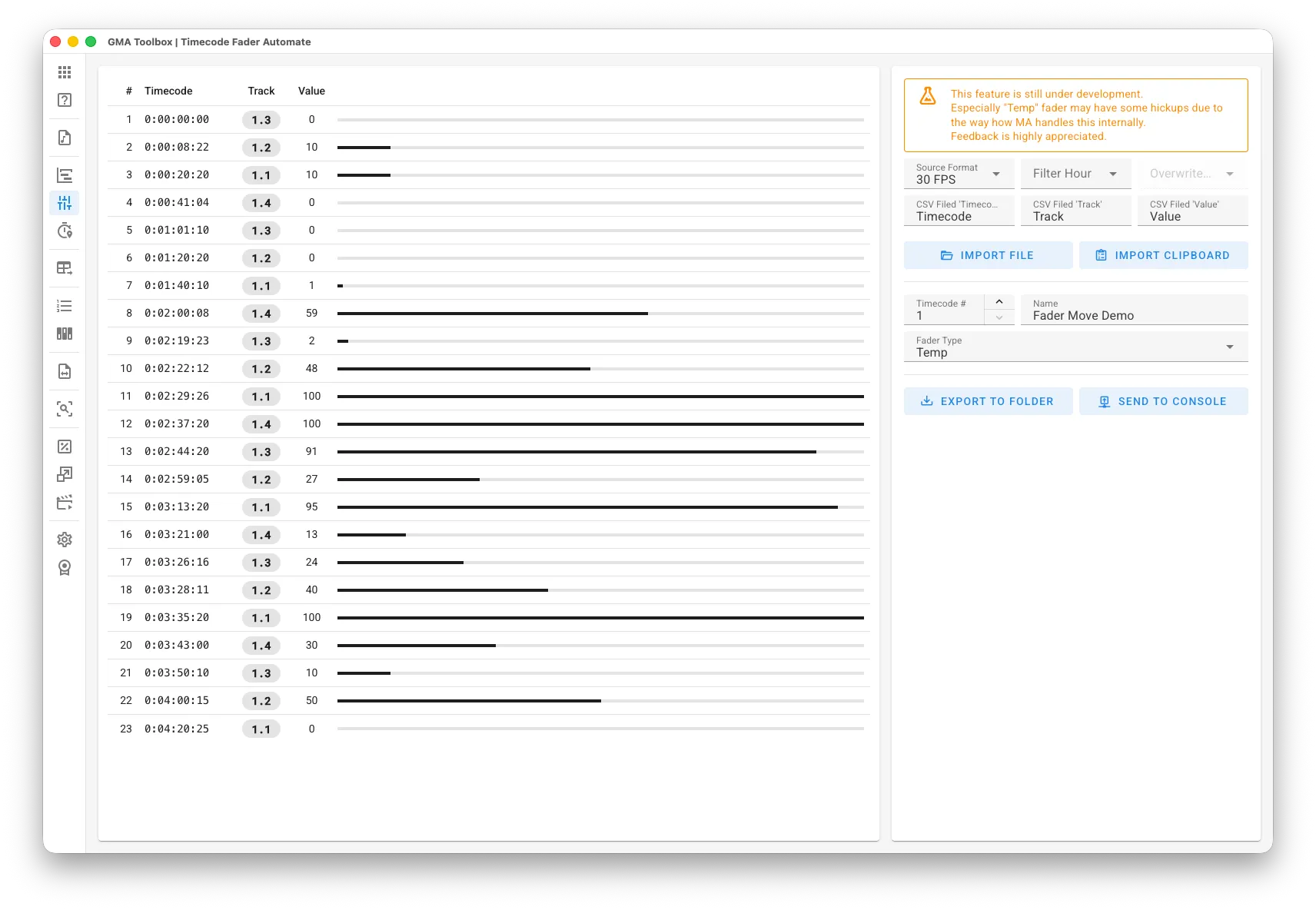 Timecode Fader Automate - Screenshot