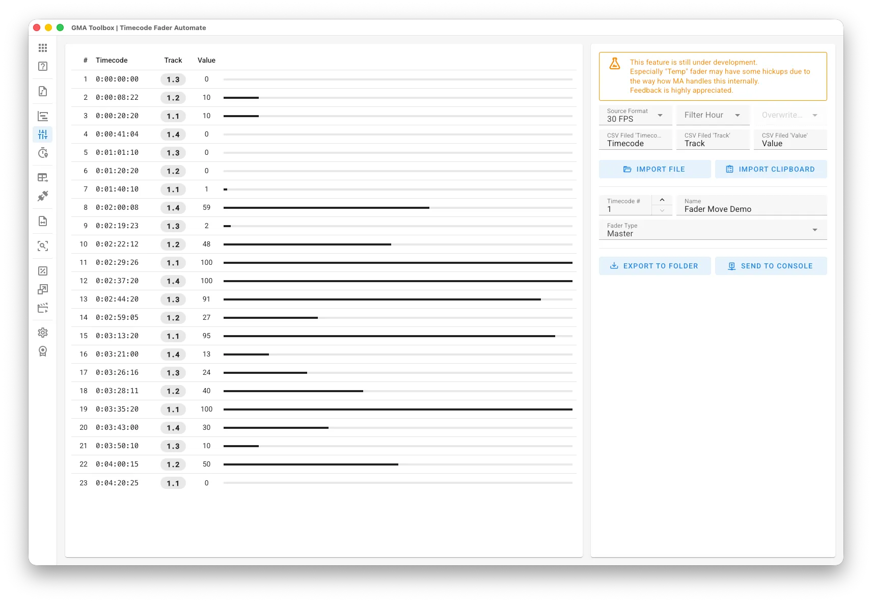 Timecode Fader Automate - Screenshot