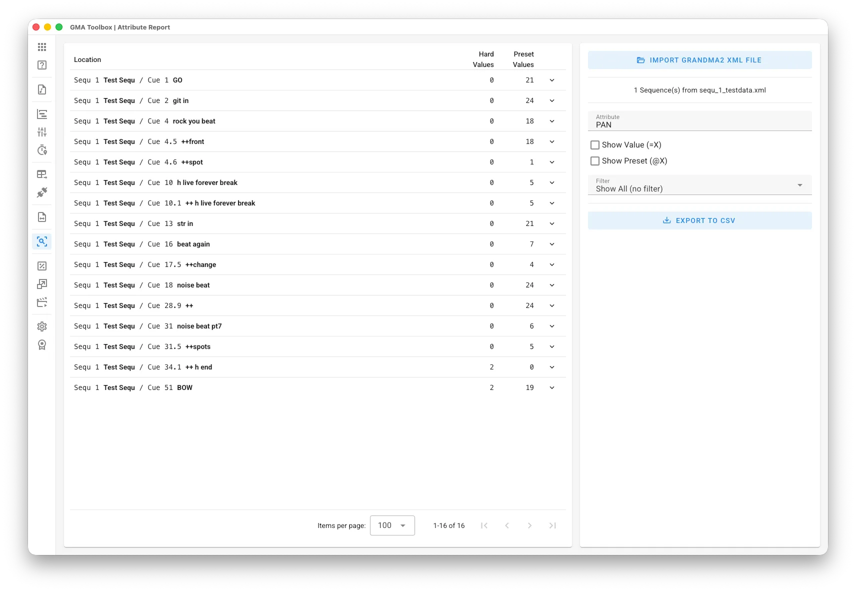 Attribute Report - Screenshot